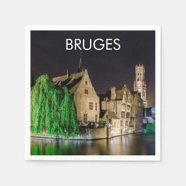 Bruges old town and Belfry tower Napkins (Front)