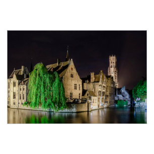 Bruges old town and Belfry tower Poster