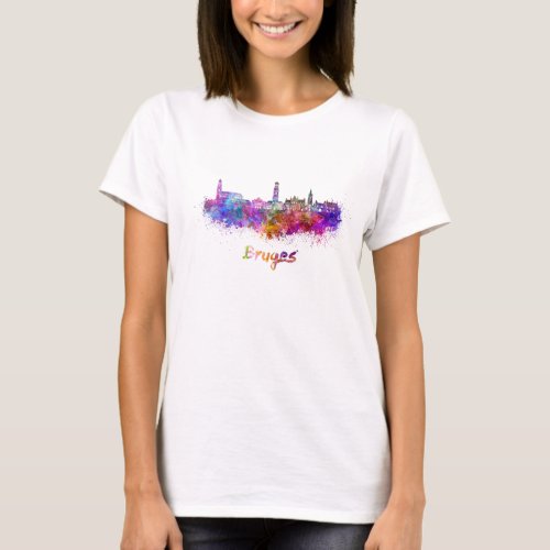 Bruges skyline in watercolor T_Shirt