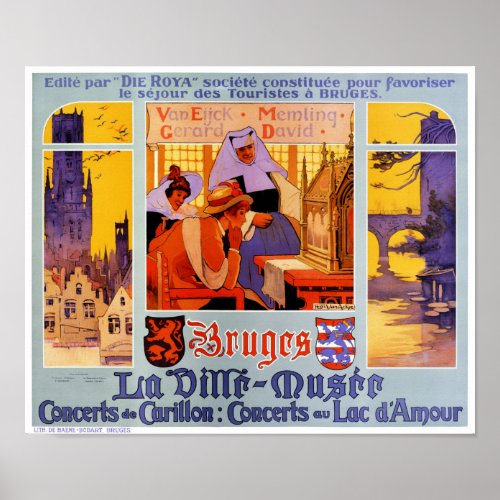 Bruges Vintage Travel Poster Restored