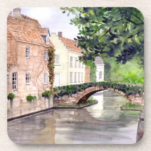 Bruges Watercolor Painting by Farida Greenfield Beverage Coaster