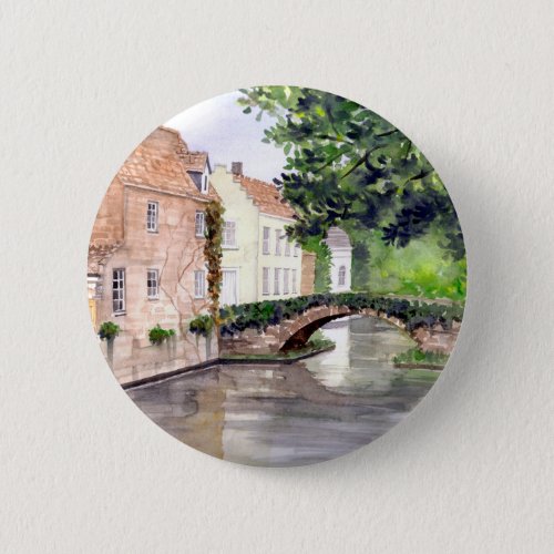 Bruges Watercolor Painting by Farida Greenfield Button