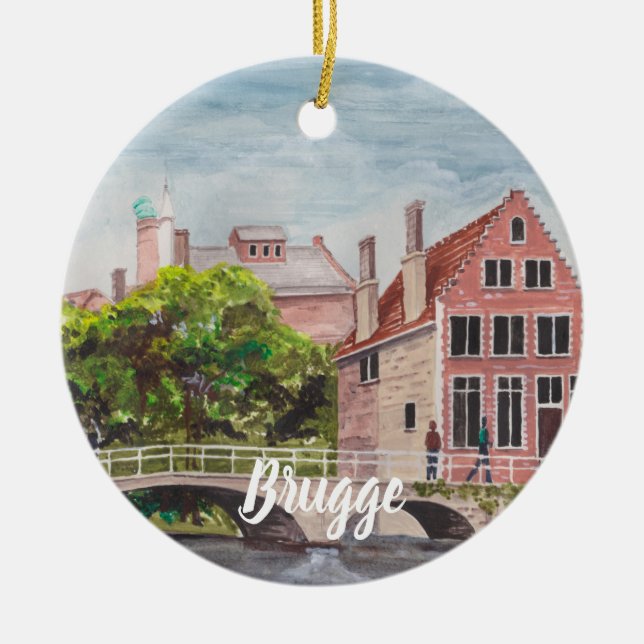 Bruges Watercolor Painting by Farida Greenfield Ceramic Ornament (Front)