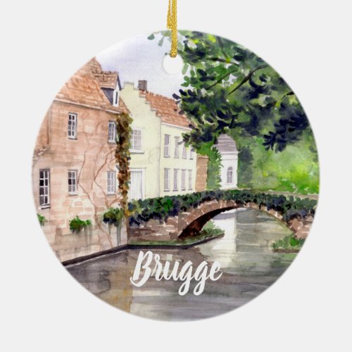 Bruges Watercolor Painting by Farida Greenfield Ceramic Ornament