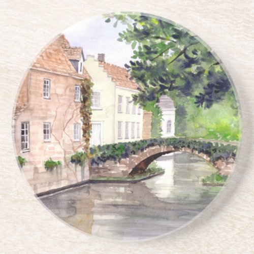 Bruges Watercolor Painting by Farida Greenfield Drink Coaster