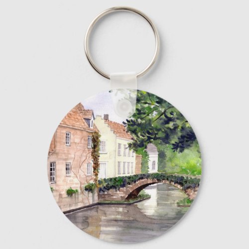 Bruges Watercolor Painting by Farida Greenfield Keychain