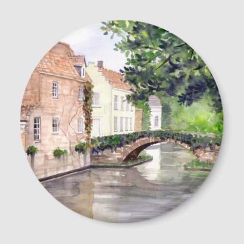 Bruges Watercolor Painting by Farida Greenfield Magnet