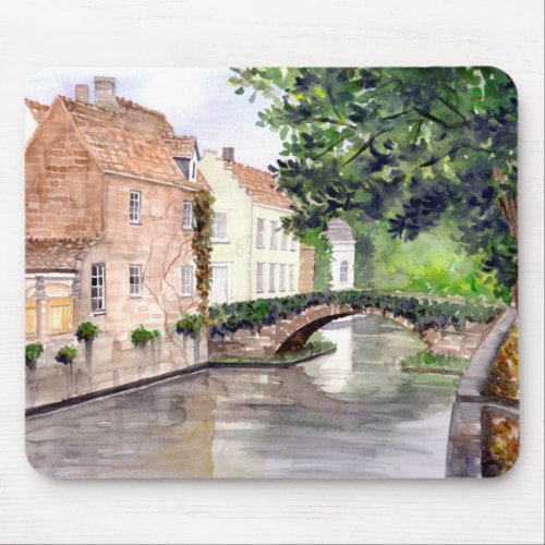 Bruges Watercolor Painting by Farida Greenfield Mouse Pad