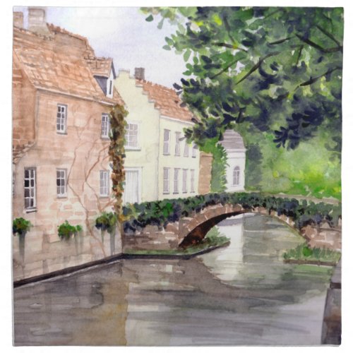 Bruges Watercolor Painting by Farida Greenfield Napkin