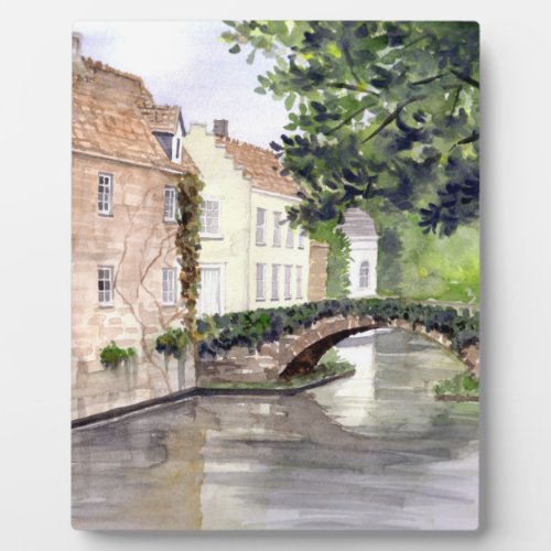 Bruges Watercolor Painting by Farida Greenfield Plaque