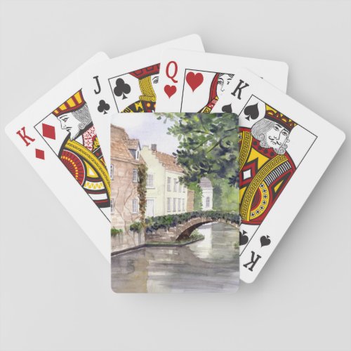 Bruges Watercolor Painting by Farida Greenfield Playing Cards