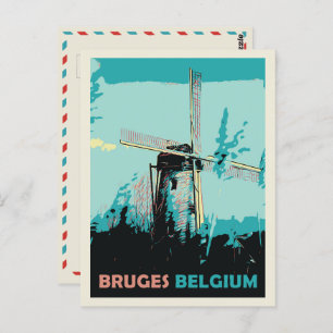Bruges windmill illustration Belgium Postcard