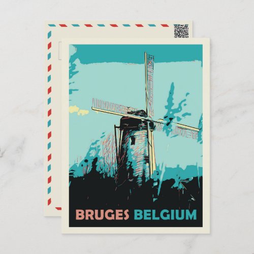 Bruges windmill illustration Belgium Postcard