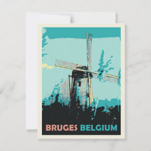 Bruges windmill illustration Belgium Postcard