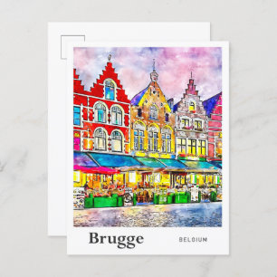 Brugge Belgium Travel Watercolor Hand Drawn Postcard