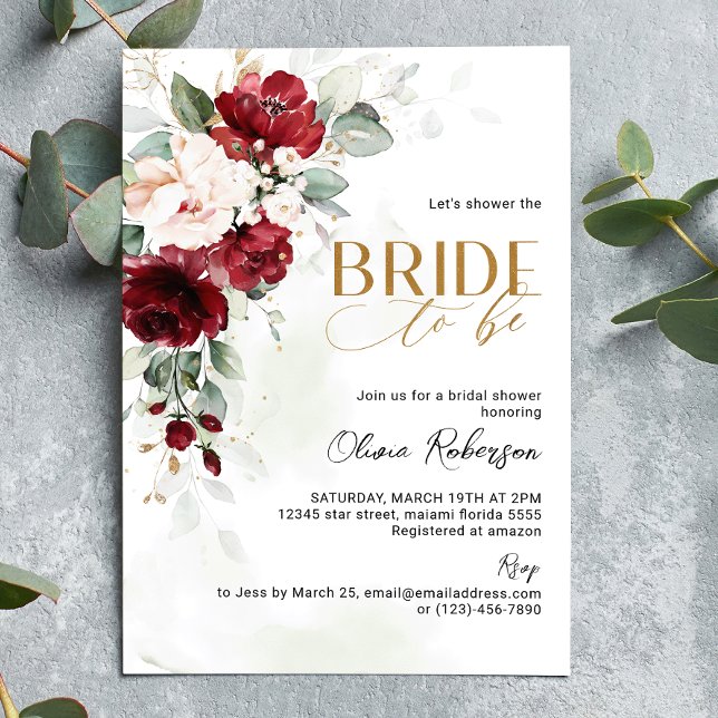 Brugundy Floral Bride to be Invitation (Creator Uploaded)