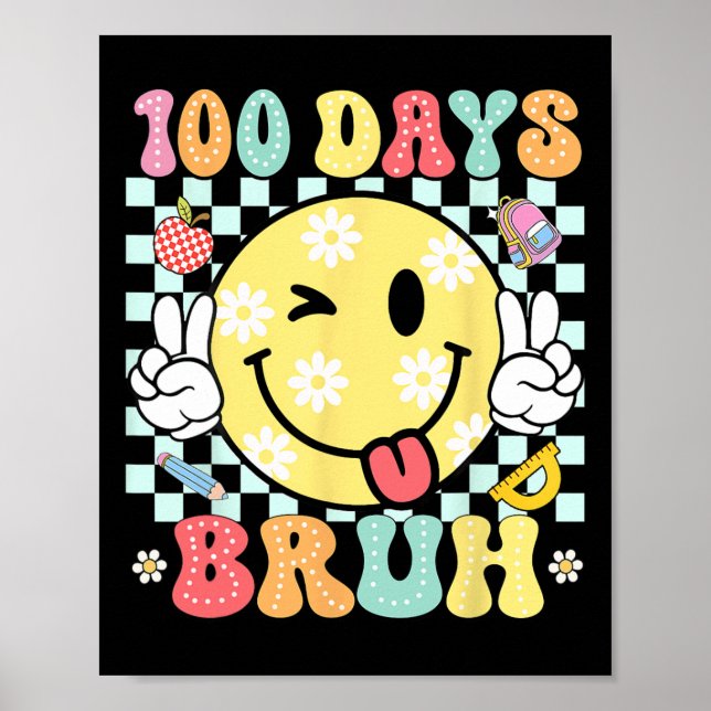 Bruh 100 Days Of School Funny Smile Face 100th Day Poster (Front)