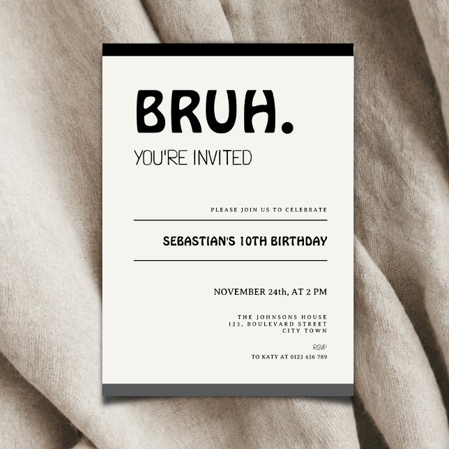 Bruh 10th Birthday Invitation Teens Boy Party (Bruh 10th birthday invitation)