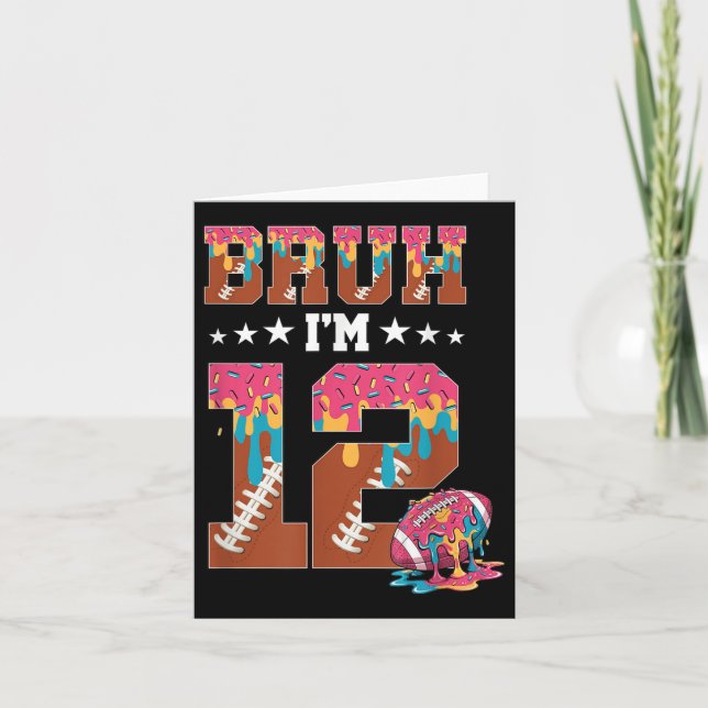 Bruh 12th Birthday Boy Football Ice Cream Drip 12  Card (Front)