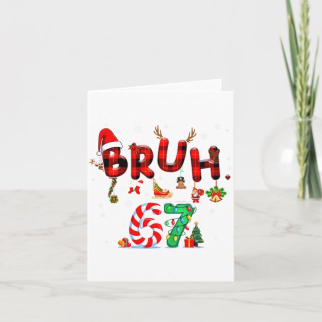 Bruh 67 Six Seven 6 7 Meme Christmas Candy Cane Li Card (Front)