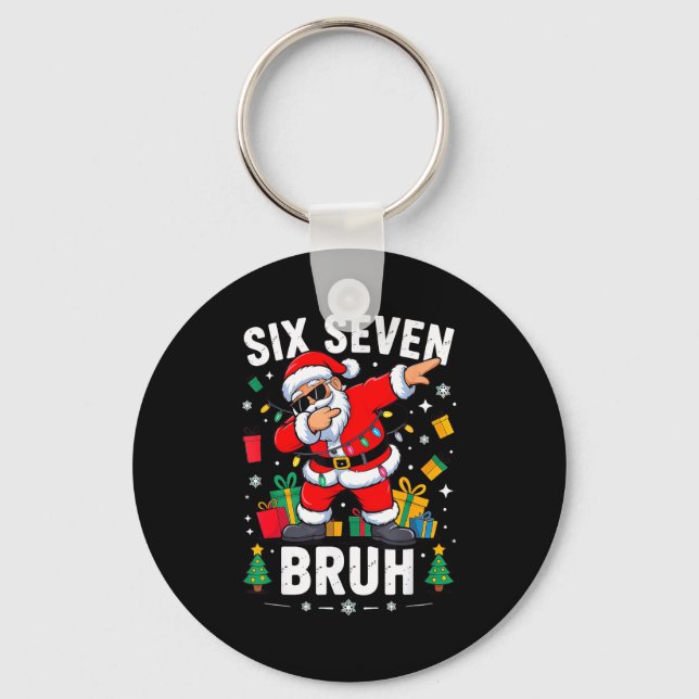 Bruh 67 Six Seven Santa Dabbing Christmas  Keychain (Front)