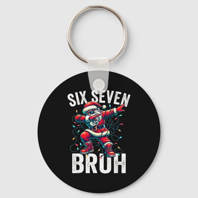 Bruh 67 Six Seven Santa Dabbing Christmas Meme Boy Keychain (Front)
