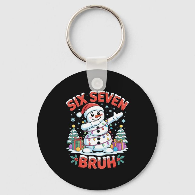 Bruh 67 Six Seven Snowman Dabbing Christmas Shirts Keychain (Front)
