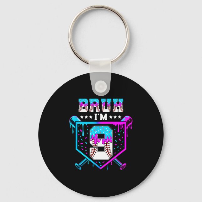 Bruh 9th Birthday Boy Baseball Ice Cream Drip 9 Ye Keychain (Front)