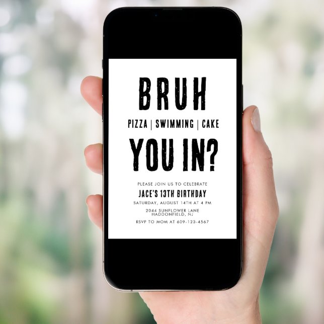 BRUH, are you in? Swimming Boy Birthday Invitation (Front Digital)
