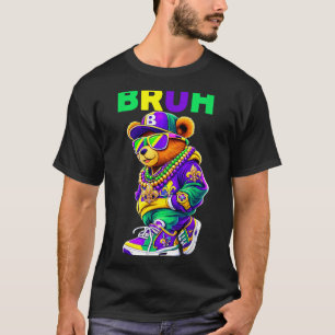 Bruh Bear Mardi Gras Hip Hop Fleur De Lis Neon T-Shirt