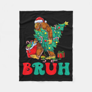 Bruh Bigfoot Christmas Funny Christmas Tree Xmas S Fleece Blanket