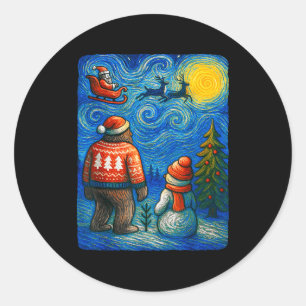 Bruh Bigfoot Snowman Starry Night Christmas Xmas M Classic Round Sticker