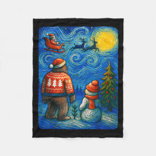 Bruh Bigfoot Snowman Starry Night Christmas Xmas M Fleece Blanket