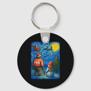 Bruh Bigfoot Snowman Starry Night Christmas Xmas M Keychain