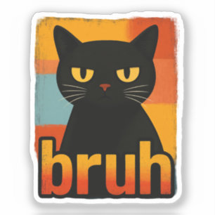 Bruh Black Cat Funny Retro Vintage Meme Sticker