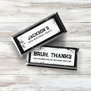 BRUH Black Grunge Boys 10th Birthday Hershey Bar Favors