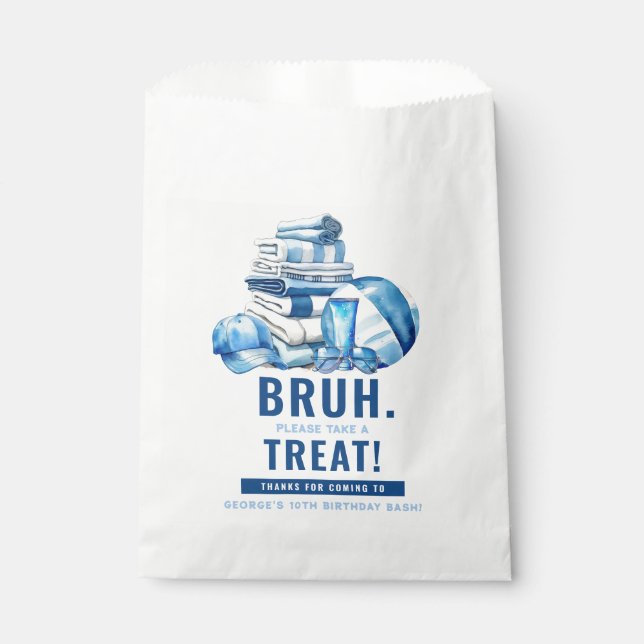 BRUH.. Blue Pool Boy Birthday Thank You Favor Bag (Front)