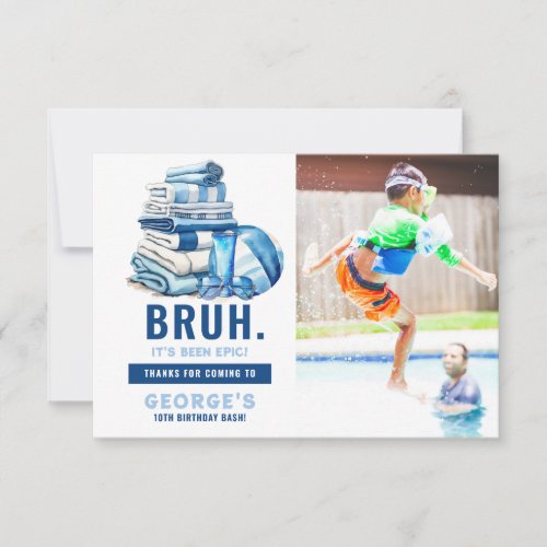 BRUH Blue Pool Party Boy Birthday  Thank You Card