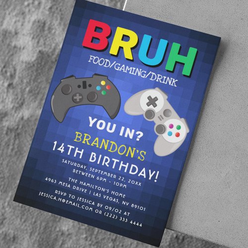 BRUH Boy Gaming Birthday Party Invitation