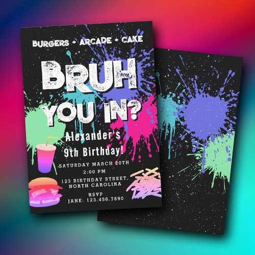Bruh Boy's Birthday Neon Graffiti Teenager Burgers