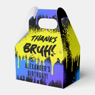 Bruh Boy's Birthday Neon Graffiti Yellow Blue Favor Boxes