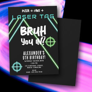 Bruh Boy's Birthday Neon Laser Tag Invitation
