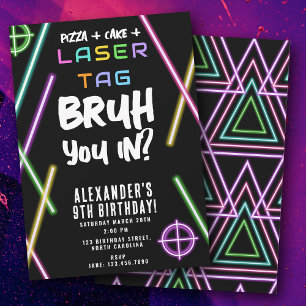 Bruh Boy's Birthday Neon Laser Tag Invitation