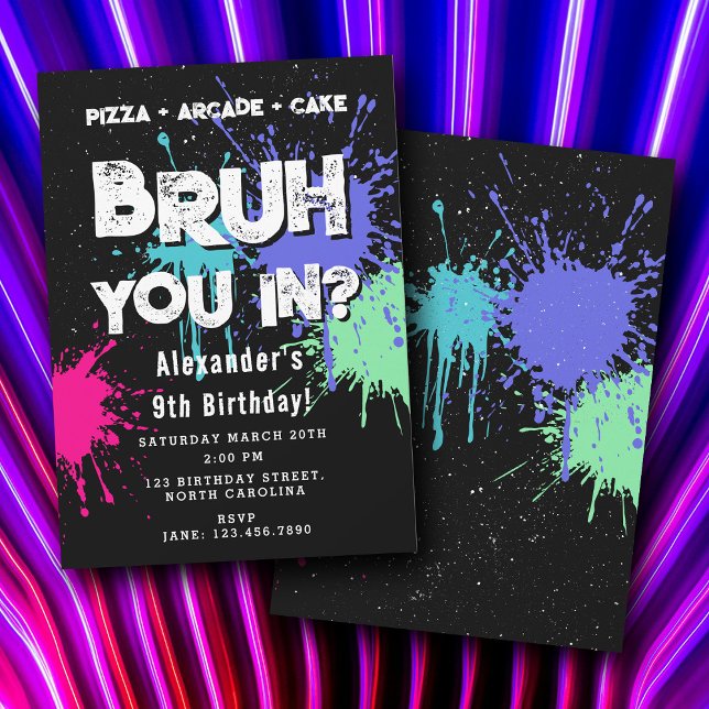 Bruh Boy's Birthday Party Neon Graffiti Teenager Invitation (Bruh Boy's Birthday Party Neon Graffiti Teenager Invitation)