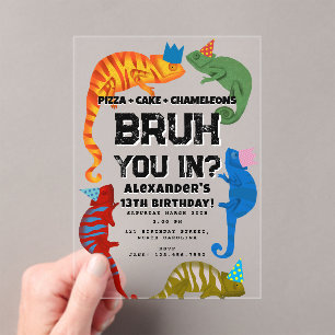 Bruh Boy's Birthday Party Teenager Chameleons Acrylic Invitations