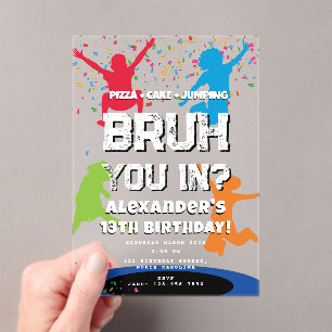 Bruh Boy's Birthday Party Teenager Jump Trampoline Acrylic Invitations