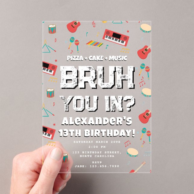 Bruh Boy's Birthday Party Teenager Music Band Acrylic Invitations (Insitu (Handheld))