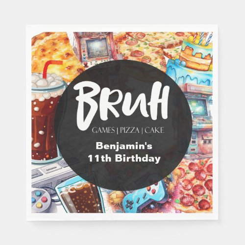 Bruh Boys Games Cake Pizza Birthday Napkins