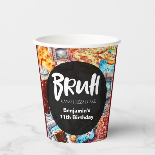 Bruh Boys Games Cake Pizza Birthday Paper Cups