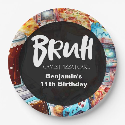 Bruh Boys Games Cake Pizza Birthday Paper Plates